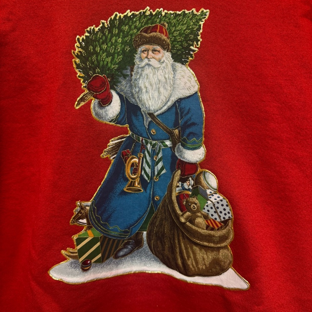 Red Home Made Santa Claus Appliqué Christmas Crewneck Sweatshirt